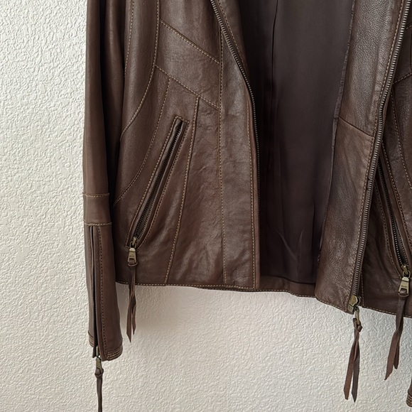 XS Marc New York Genuine Leather Brown Zip up Bomber Jacket removable fur collar - Picture 4 of 13